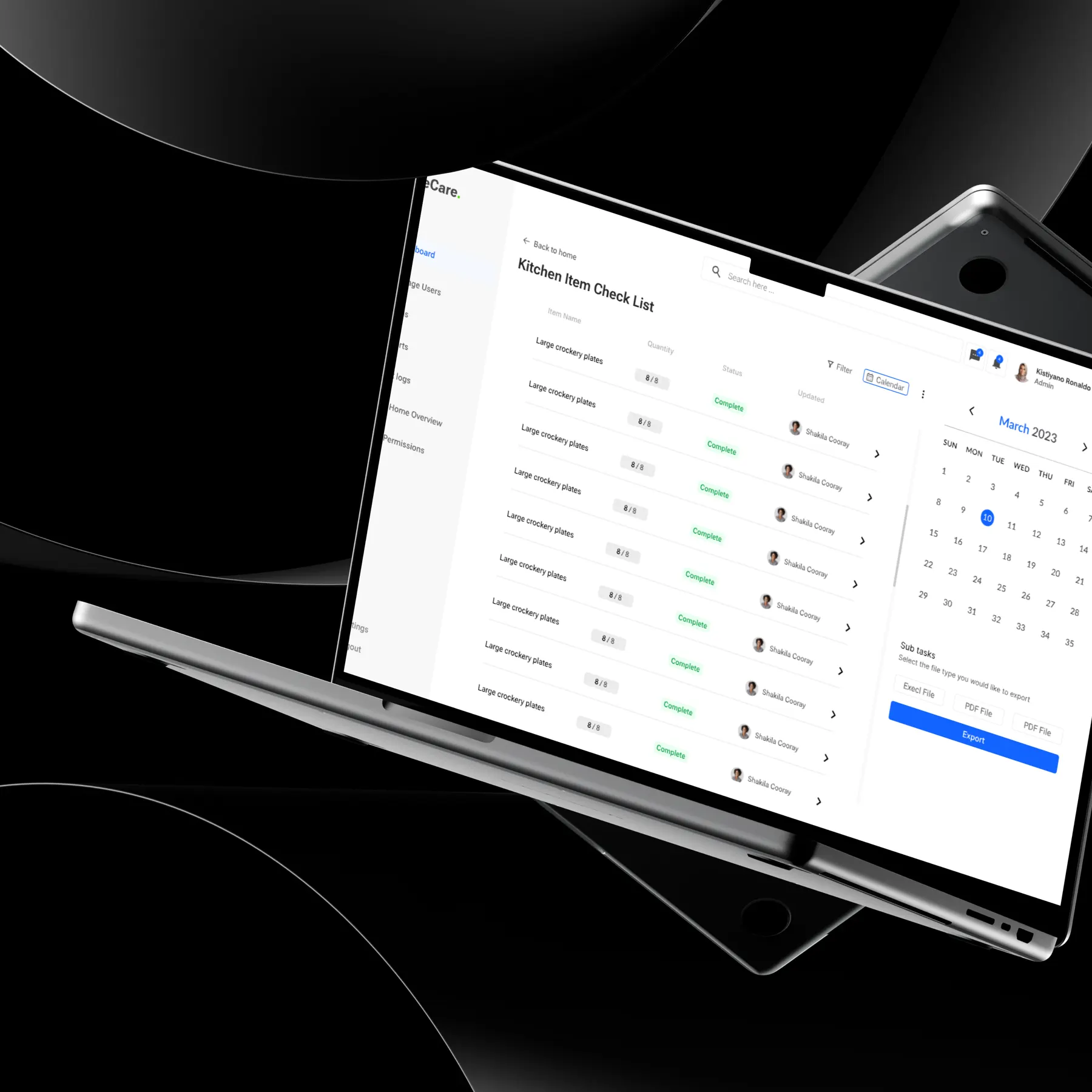 Scheduled checks: Checklists paired with a calendar
